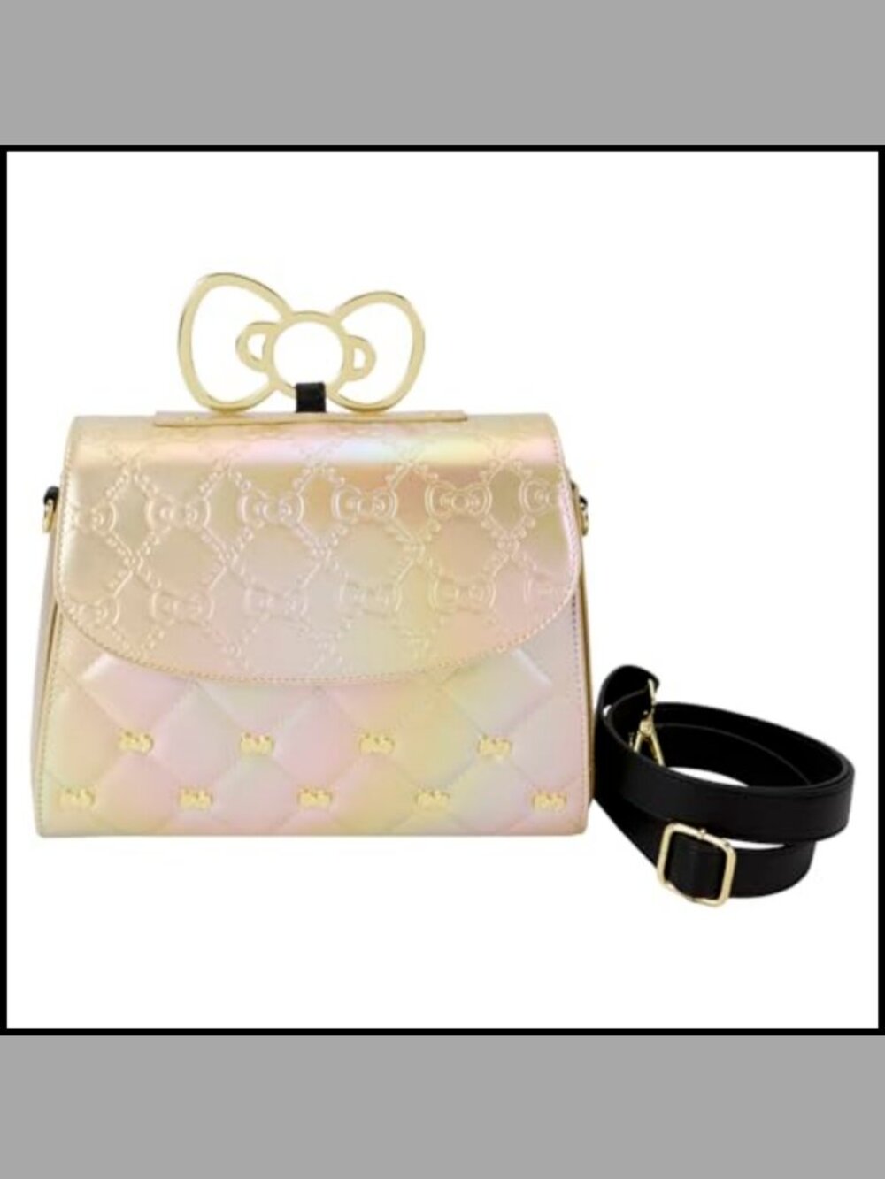 Metallic Faux Leather Crossbody Bag Quilted Character Design Snap Closure